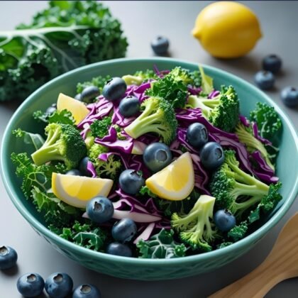Low Sodium Lemony MJ3 broccoli kale salad